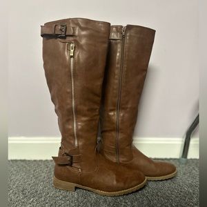 Reneeze Zip Up Tall Riding Boots with Two Buckles and Zipper Accent